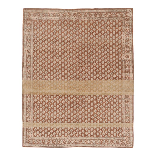 Rug & Kilim’s Modern Block Print Rug Design in Brown With Beige-Cream Motifs For Sale