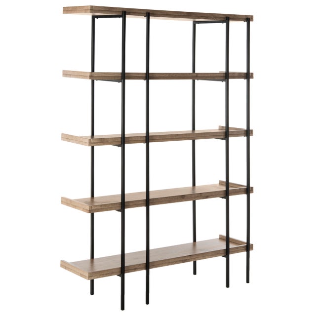 2020s Retro Mid 5 Tier Wood Etagere in Oak & Black For Sale - Image 5 of 10