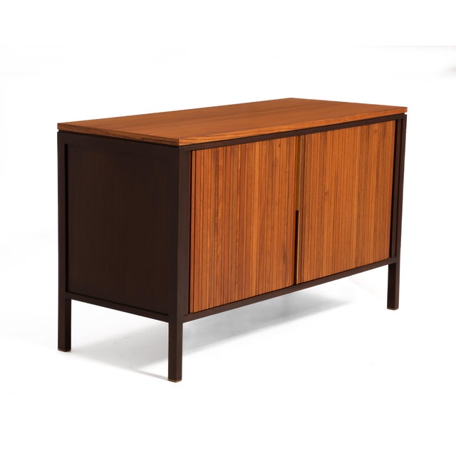 Mid-Century Modern Edward Wormley Dunbar Tambour Door Mahogany Walnut Brass Credenza Cabinet Mid Century Modern For Sale - Image 3 of 12