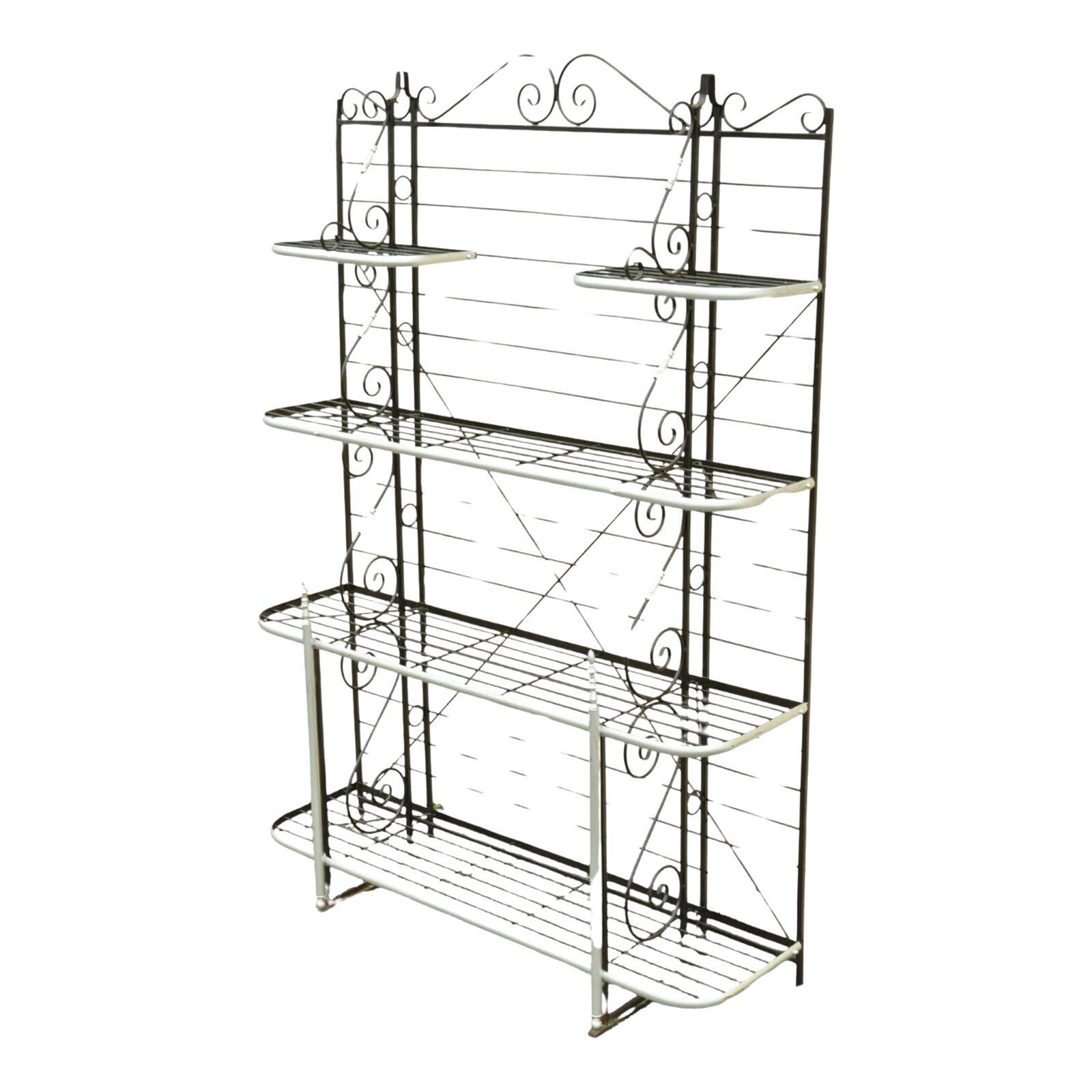 Vintage French Bakers Rack 4 Tier Scrolling Wrought Iron Brown & Silver ...