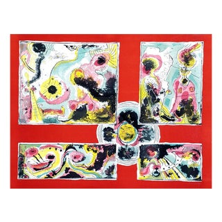 Le Oben, Red Abstract, 1970s, Lithograph For Sale