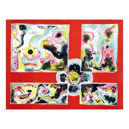 Le Oben, Red Abstract, 1970s, Lithograph For Sale