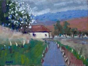 Modern Minimalist Oil Landscape, Blossoms
