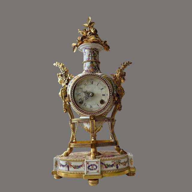 Marie Antoinette V&A Porcelain and Ormolu Mantel Clock, 1960s For Sale - Image 11 of 17