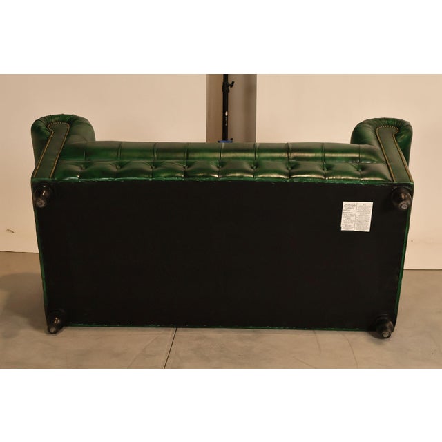 Chesterfield Style Green Leather Sofa For Sale - Image 15 of 16