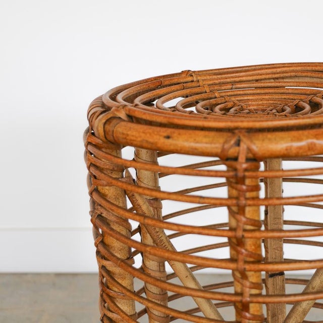 Brown 1960s Italian Rattan Stool by Tito Agnoli For Sale - Image 8 of 9