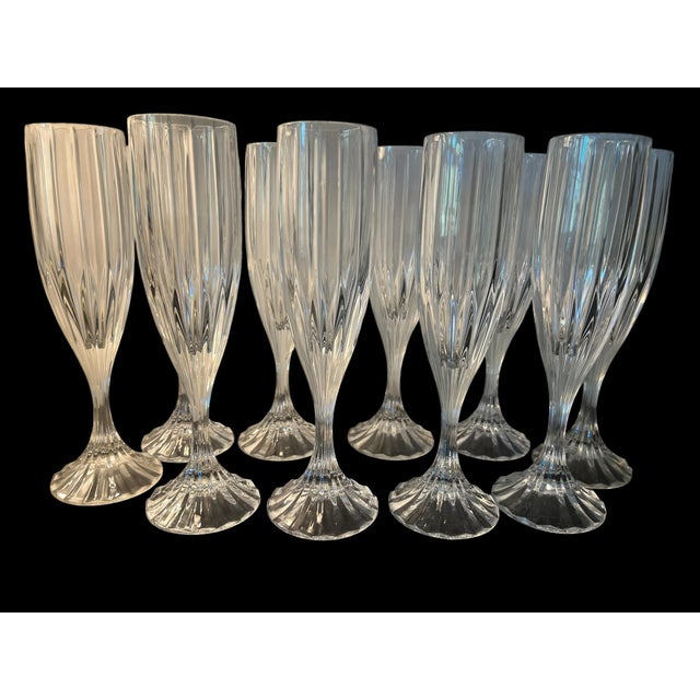 1990s French Mikasa Crystal Champagne Flutes - Set of 10 For Sale In Nashville - Image 6 of 6