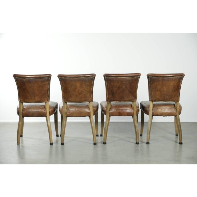 Vintage Cowhide Leather and Wood Dining Chairs, Set of 4 For Sale - Image 4 of 16