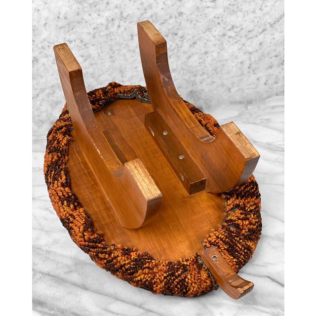 Vintage Boho Orange Argyle Wood Carved Turtle Footstool Ottoman For Sale - Image 9 of 9