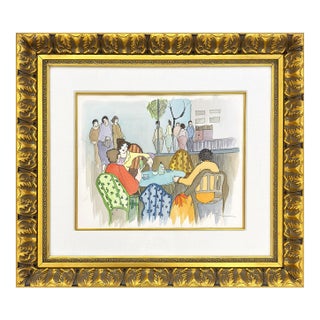 1990s Itzchak Tarkay, Social Affair (Original Hand Signed Watercolor) For Sale