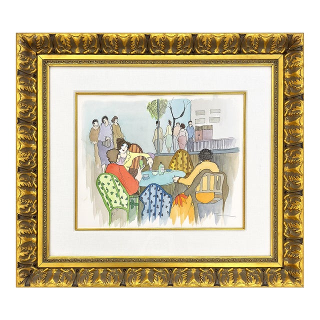 1990s Itzchak Tarkay, Social Affair (Original Hand Signed Watercolor) For Sale