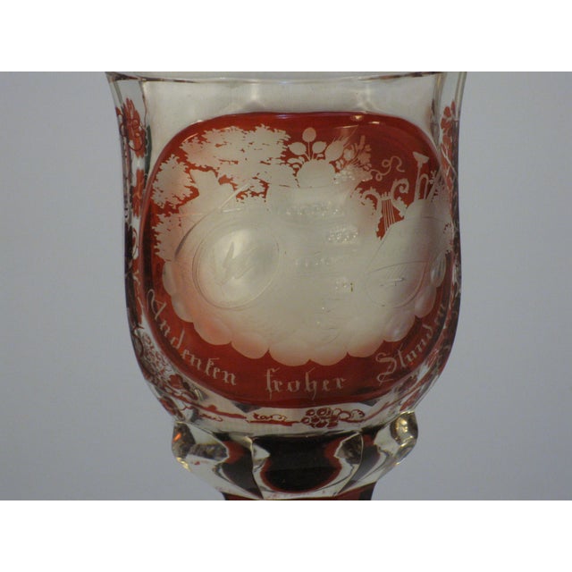 Cup Goblet Bohemian Glass Ruby Flashed Cut Engraved Cornucopia Antique Grand Tour For Sale - Image 15 of 17