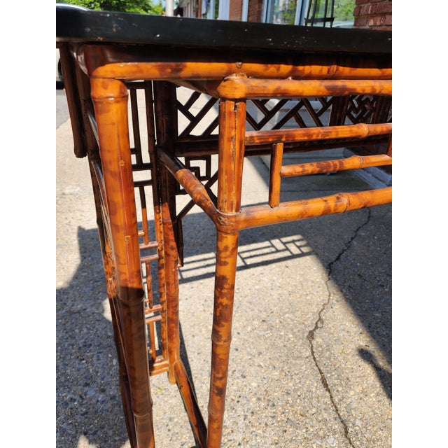 Late 20th Century Monumental Antique Style Chinese Bamboo Alter Console Table With Black Lacquer Top For Sale - Image 15 of 16