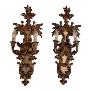 19th French Louis XVI Rocaille Giltwood Wall Sconces - a Pair For Sale