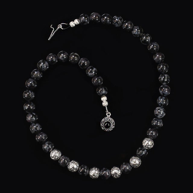 Ajd 19 Inch Unique Indigo Gabbro and Silver Washed Lava Rock Necklace For Sale - Image 4 of 6