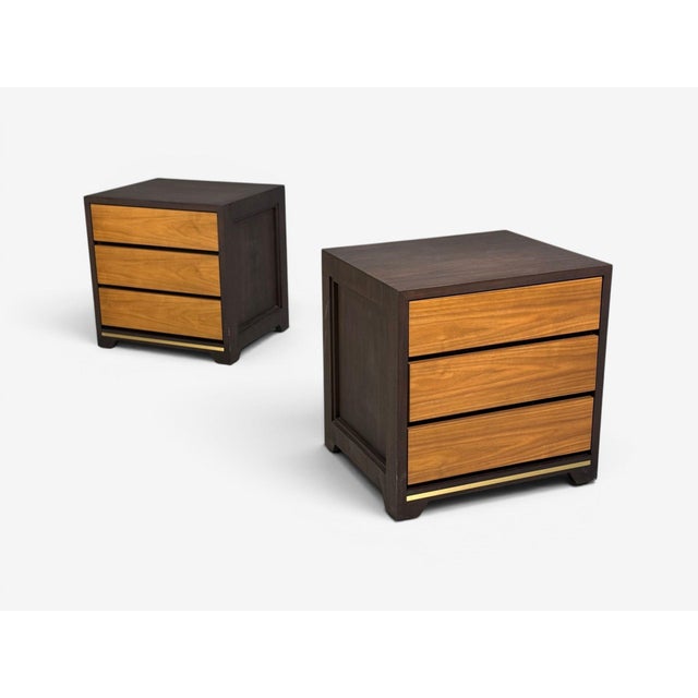 Modern, Nightstands or Bedside Tables, Stained Wood, Brass, Usa, 21st C. For Sale - Image 4 of 9