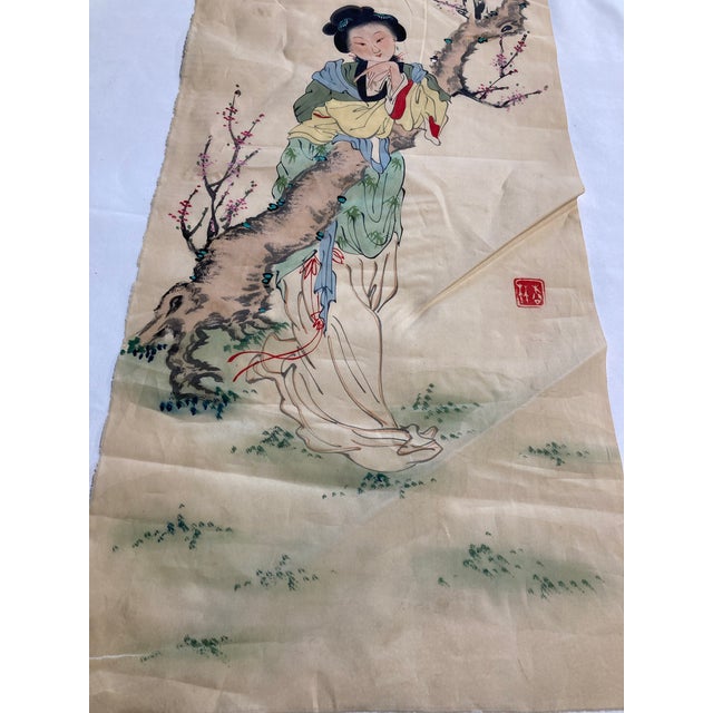 Early 20th Century Vintage Japanese Painted Silk Panel For Sale - Image 5 of 10