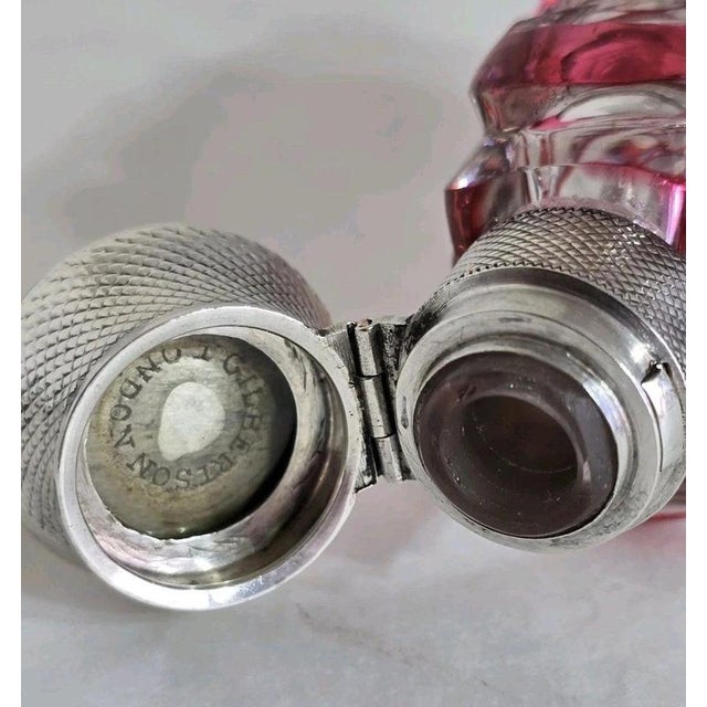 Gold Antique Victorian Bohemian Cut Glass Vanity Scent Bottle with Silver Mount For Sale - Image 8 of 18