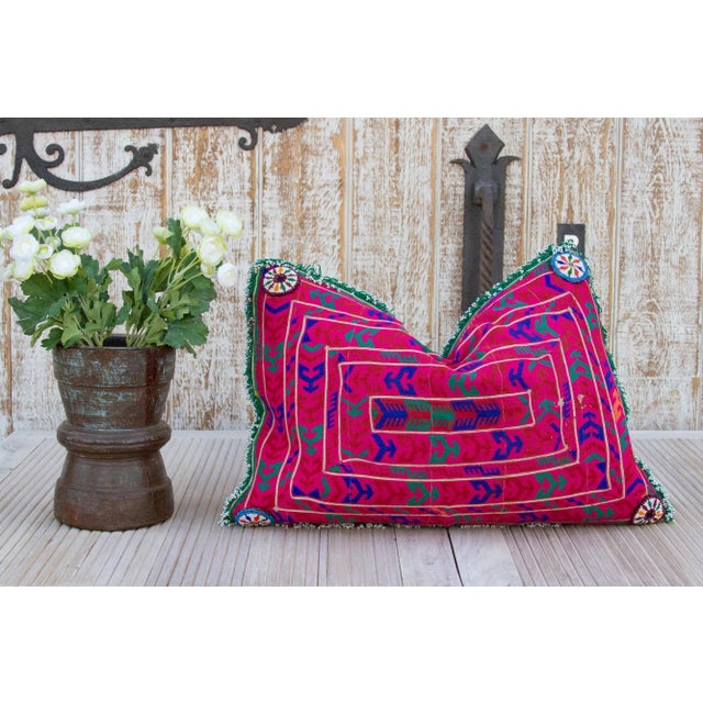 Magenta Aria Thar Silk Embroidered Antique Pillow For Sale - Image 8 of 9