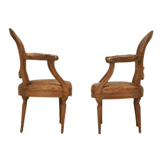 French Louis XVI Style Original Leather Armchairs - A Pair For Sale