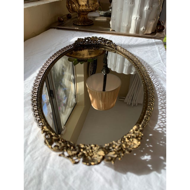 Vintage Gold Filigree Perfume Vanity Tray For Sale In Palm Springs - Image 6 of 12
