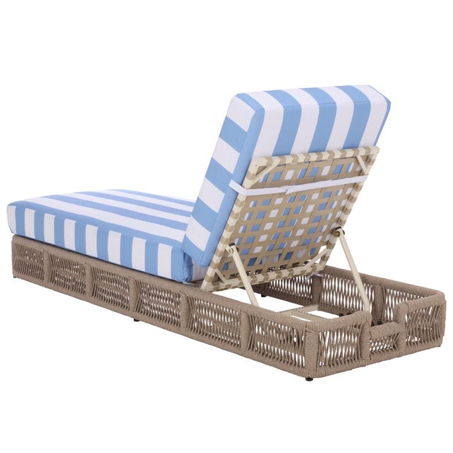 Transitional Gillian Chaise Lounge, Heather Tan/Baby Blue Stripe For Sale - Image 3 of 12
