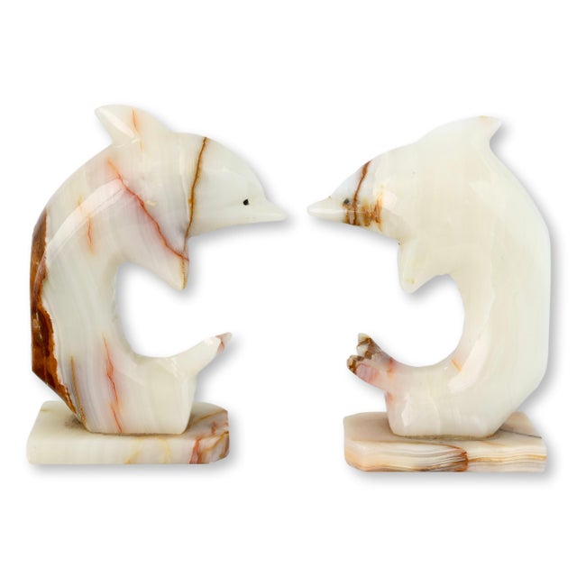 Mid-Century Modern Large Midcentury Italian Alabaster Dolphin Bookends For Sale - Image 3 of 4