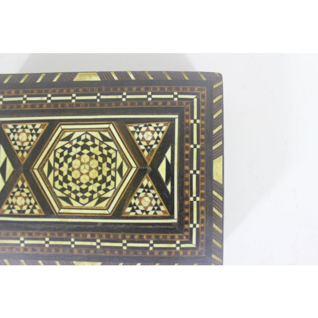 Brown Vintage Inlaid Wood Bone Inlay Box For Sale - Image 8 of 14