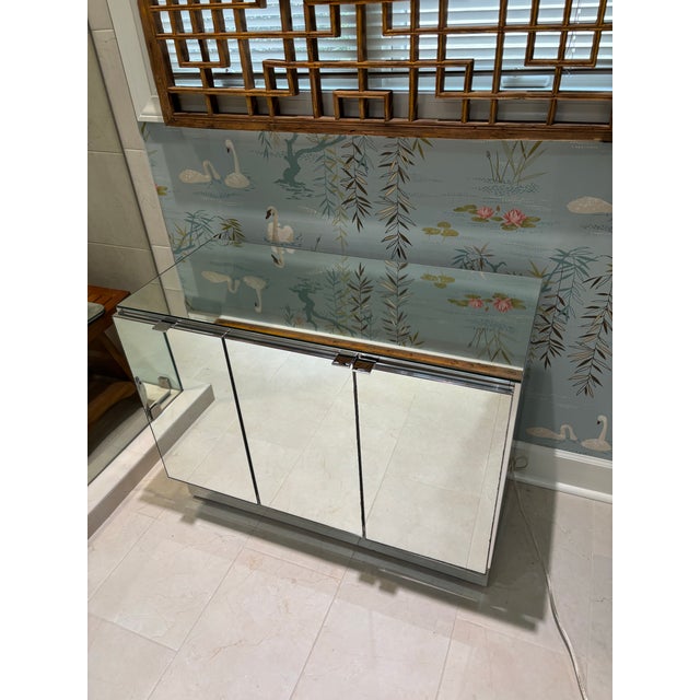 1960s Attributed to Ello Mirror and Chrome 3-Door Credenza For Sale - Image 11 of 12