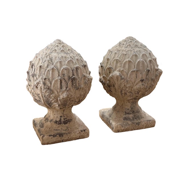 French Pair of Terracotta Artichoke Finials For Sale - Image 3 of 10