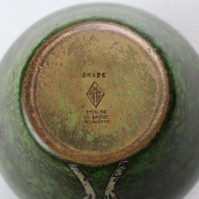 Antique Heintz Art Nouveau Bronze Vase With Sterling Silver Floral Overlay & Stylized Floral Decoration, Signed &...