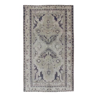 Vintage Hand Knotted Turkish Oushak Rug With Dual Medallion Design in Dark Blue and Taupe For Sale