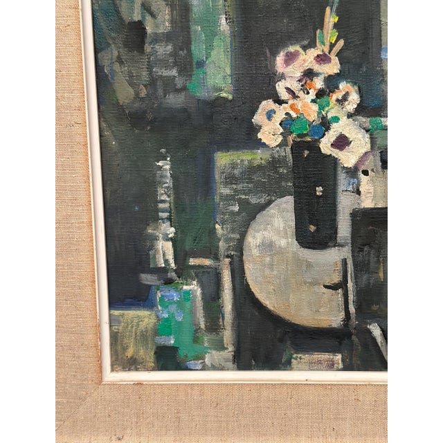 Edvin Ollers, White Blossom in Black Vase, 1959, Oil on Canvas, Framed For Sale - Image 16 of 18