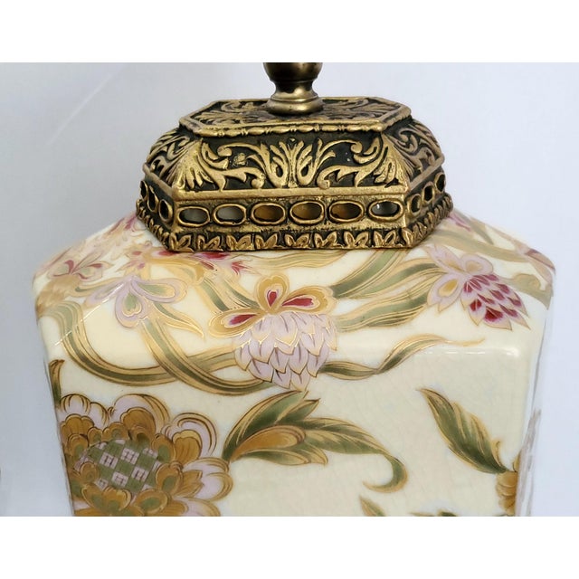 Cream Lamp Pair Flowers For Sale - Image 8 of 17