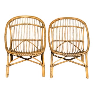 Vintage French Rattan Armchairs, 1950s, Set of 2 For Sale