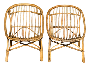Vintage French Rattan Armchairs, 1950s, Set of 2