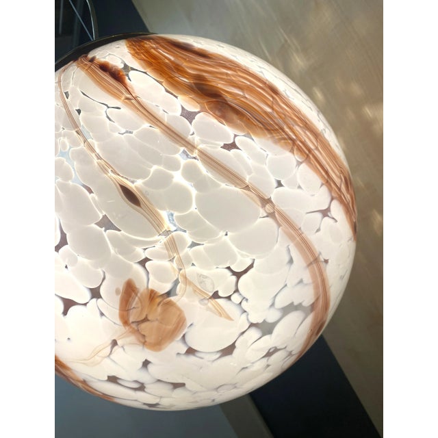 Murano Contemporary Milky-White Spot With Brown Sphere Pendant in Murano Glass For Sale - Image 4 of 7