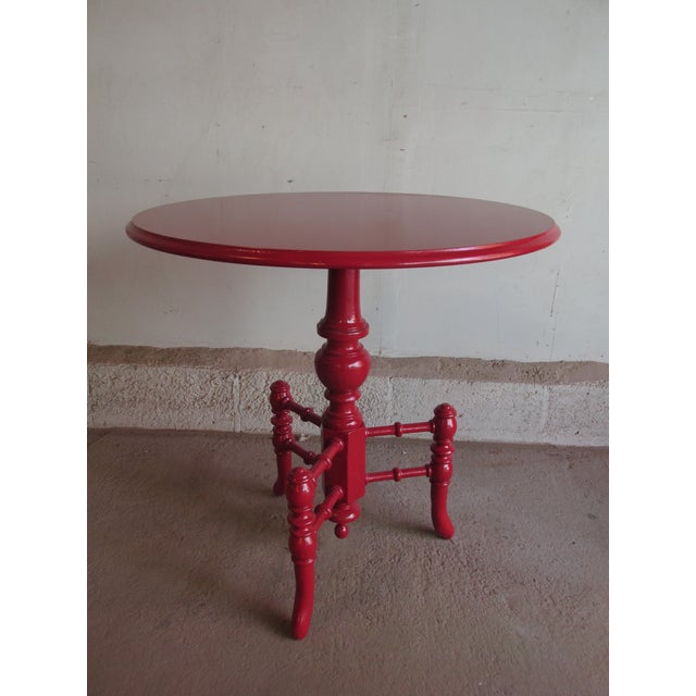 Vintage 1930s painted round wooden Regency Style side table. Newly prepped and painted. Unmarked. From a Greenwich,...