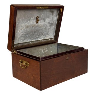 Antique English Benson & Hedges Mahogany Metal Lined Cigar Tobacco Humidor Box For Sale