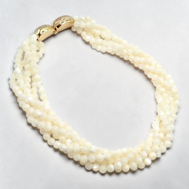 1980s Tiffany & Co. Angela Cummings Gold Mother of Pearl Bead Positive Torsade Necklace For Sale - Image 12 of 15