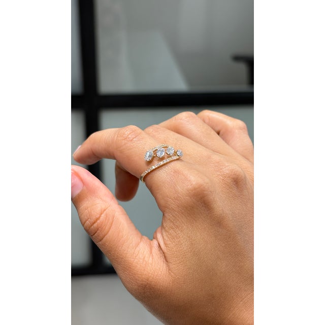 Certified 14k Solid Yellow Gold Baguette & Round Diamond Pave Bypass Ring Size 7 For Sale In New York - Image 6 of 17