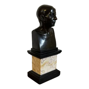 Antique Early 19th Century French Empire Grand Tour Bronze Library Bust of Roman Statesman and Philosopher Cicero on Specimen Marble Plinth