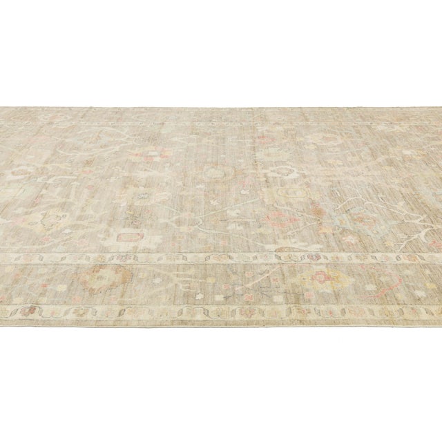 Modern Oushak Style Hand-Knotted Wool Rug – Muted Earth Tones & Pastel Accents For Sale - Image 9 of 11