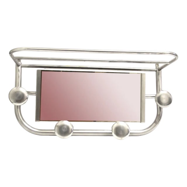 Art Deco French Aluminum Coat Rack with Mirror, 1940s For Sale
