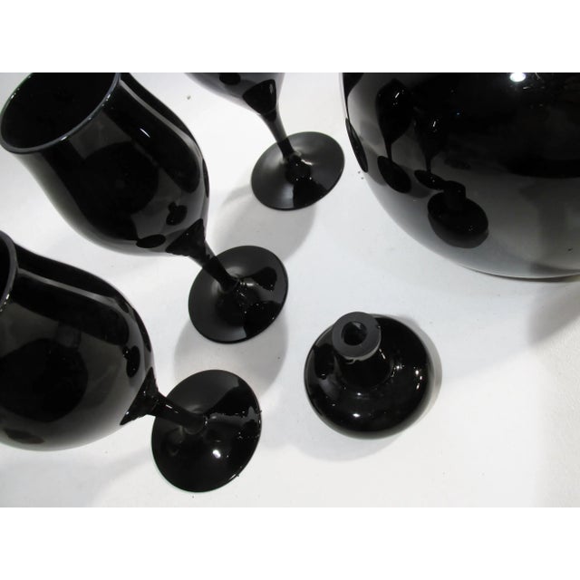 Glass 1970s Midcentury All Black Glass Wine Decanter & Goblets Set- 7 Pieces For Sale - Image 7 of 9