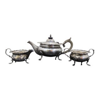 Antique London England Sterling Silver Small Teapot Creamer & Sugar Bowl Set For Sale