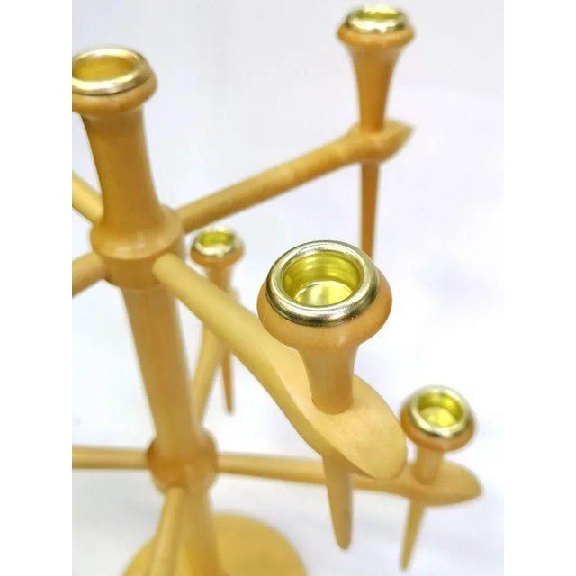 1970s Scandinavian Wooden 9-Arm Candleholder, 1970s For Sale - Image 5 of 8