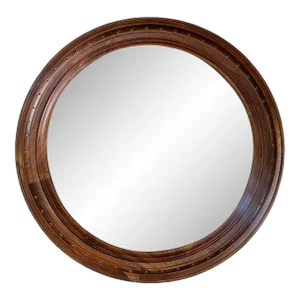 Vintage Walnut Convex Mirror. Usa, C. 1980's