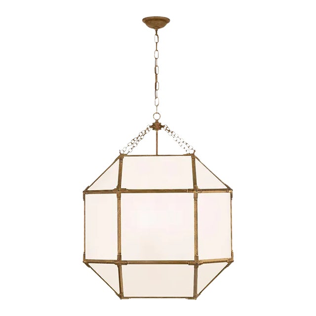 Suzanne Kasler for Visual Comfort Signature Morris Large Lantern in Gilded Iron with White Glass For Sale