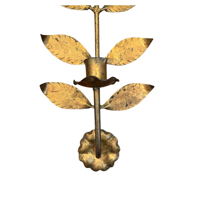 Mid 20th Century Vintage Gilt Tole Espalier / Espaliered Tree / Leaf Sconce / Candle Holder, Manner of Hans Kogl For Sale - Image 5 of 6